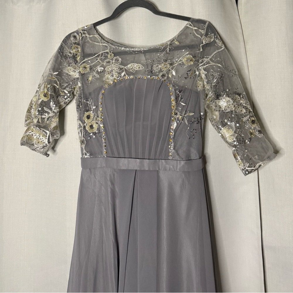 Dori Squeen Dove Grey Sequin Rhinestone Formal Dress - Picture 4 of 13